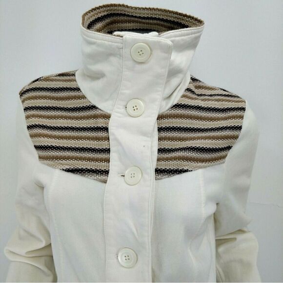 NWOT Prana Rowan Stripe Knit Ivory Brown Cotton Coat Womens Sz XL - Picture 4 of 8